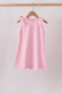 Blush Pink Scalloped Dress for girls with shoulder bows and soft cotton fabric
