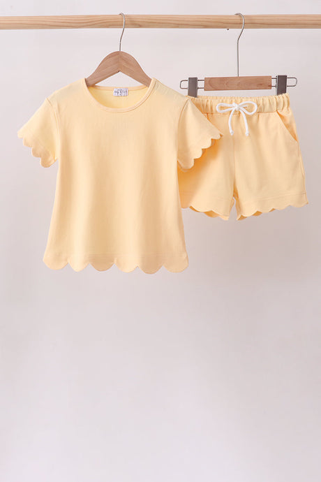 Buttercup Scalloped Shorts Set for girls with matching short sleeve top and drawstring shorts