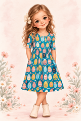 Teal Easter Eggs Bamboo Twirl Dress | Landrie Lou
