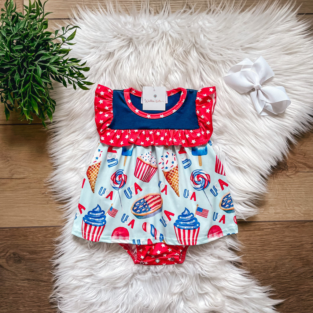 Americana Treats Baby Romper by Wellie Kate