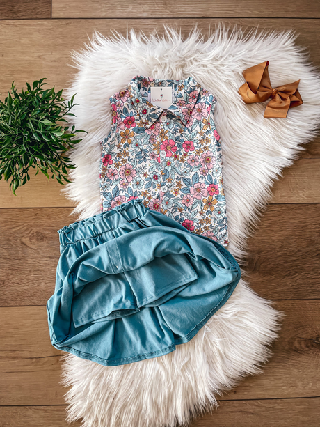 Dusty Pink Floral Skort Set by Wellie Kate