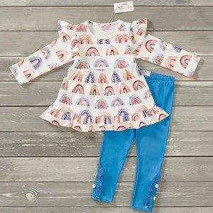 Watercolor Rainbows Blue Pants Set by Pete and Lucy