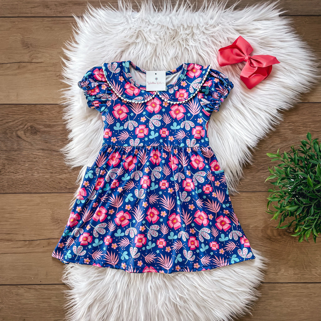 Pink Floral Peter Pan Collared Dress by Wellie Kate