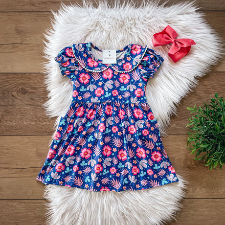 Pink Floral Peter Pan Collared Dress by Wellie Kate