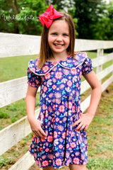 Pink Floral Peter Pan Collared Dress by Wellie Kate