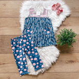 Pink Flowers w/ Leaves Capri Set by Wellie Kate