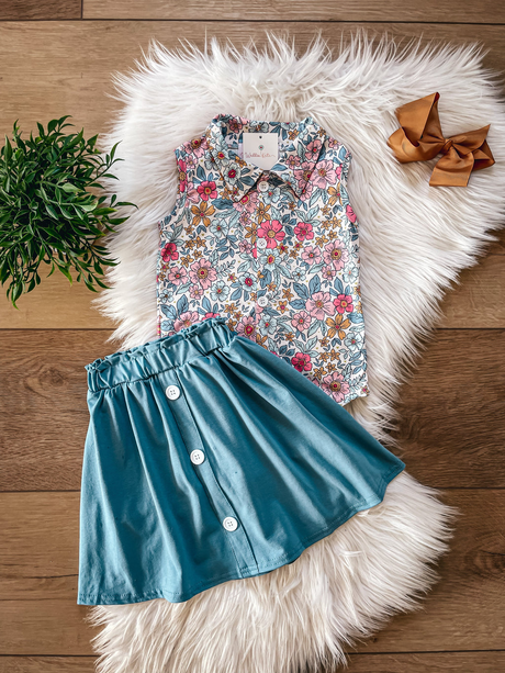 Dusty Pink Floral Skort Set | Wellie Kate
