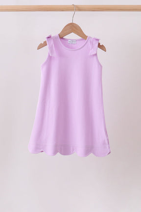 Lavender Scalloped Bow Dress for girls with shoulder bows and soft cotton fabric