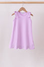 Lavender Scalloped Bow Dress for girls with shoulder bows and soft cotton fabric