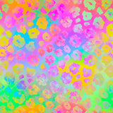 Bright watercolor floral print in neon pink, yellow, aqua, green and lavender with scattered abstract flower shapes.