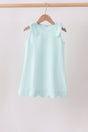 Pastel Mint Scalloped Dress for girls with shoulder bows and soft cotton fabric