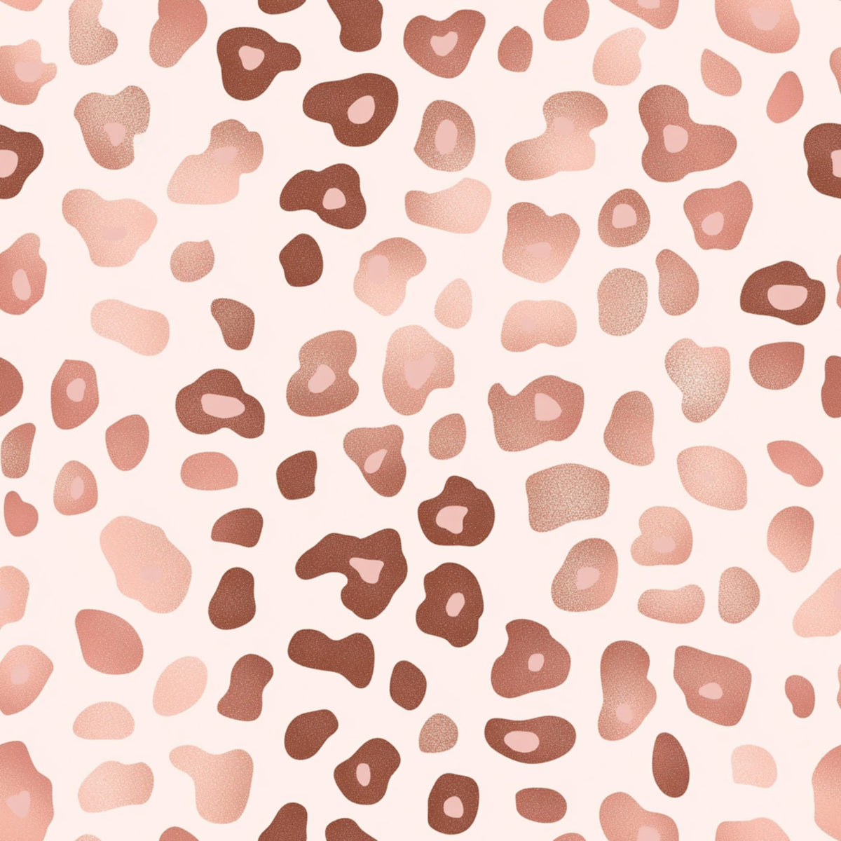 A seamless leopard print pattern featuring organic, irregular spots in shades of dusty rose, mauve, and dark brown on a pale blush pink background.