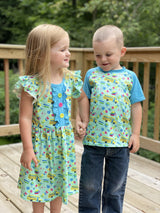 Back to School Yellow Bus Flutter Sleeve Dress