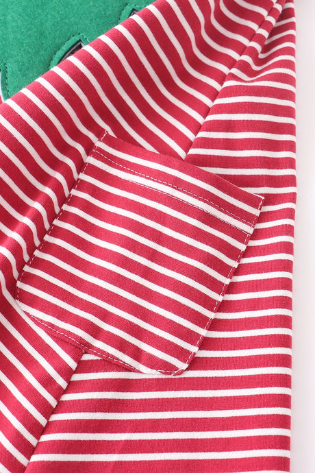 Red Striped Christmas Tree Applique Dress