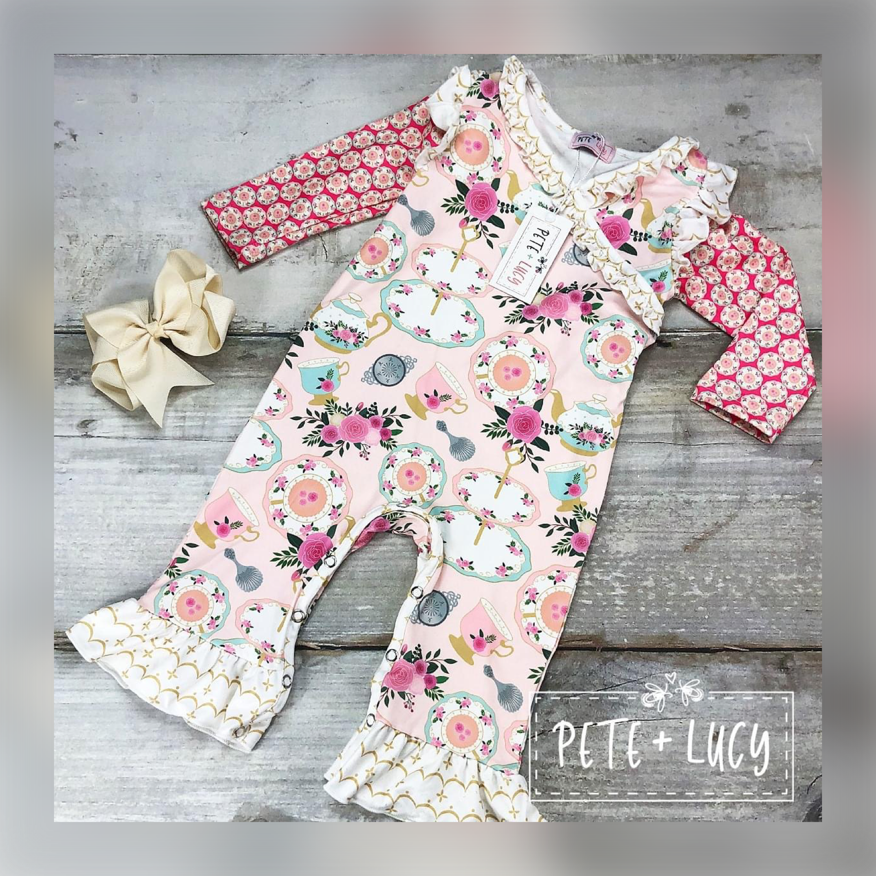 Tea For Two Baby Romper for Girls