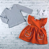 Orange Pumpkin Embroidery 2pc Dress