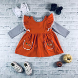 Orange Pumpkin Embroidery 2pc Dress