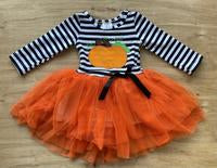 Black 'n White Striped Orange Tutu Pumpkin Applique Dress - Whim & Wonder Boutique