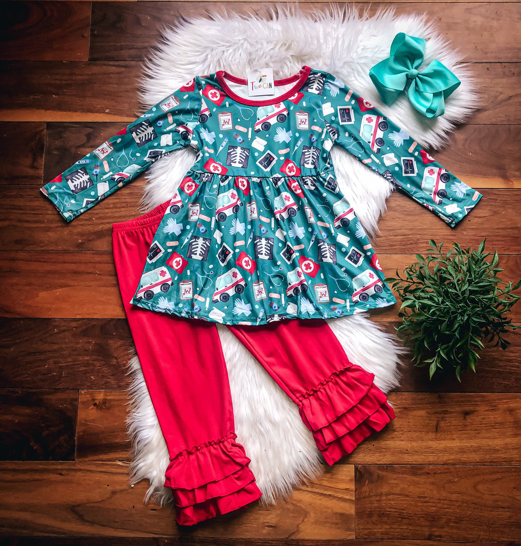 The Doctor Is In Ruffle Pants Set by Twocan