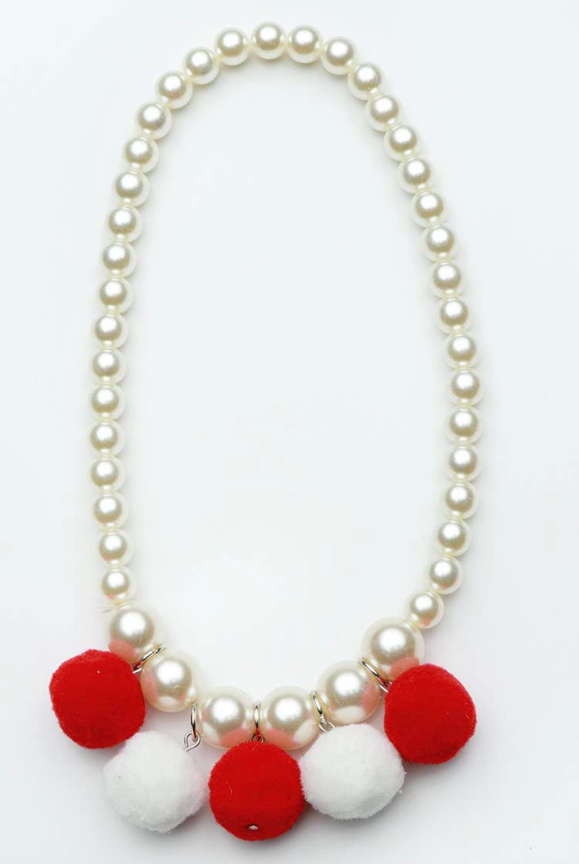 Red and White Pom Pom Necklace