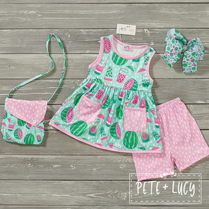 Pink Watermelon Shorts Set by Pete and Lucy