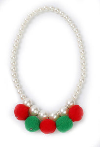 Green and Red Pom Pom Necklace