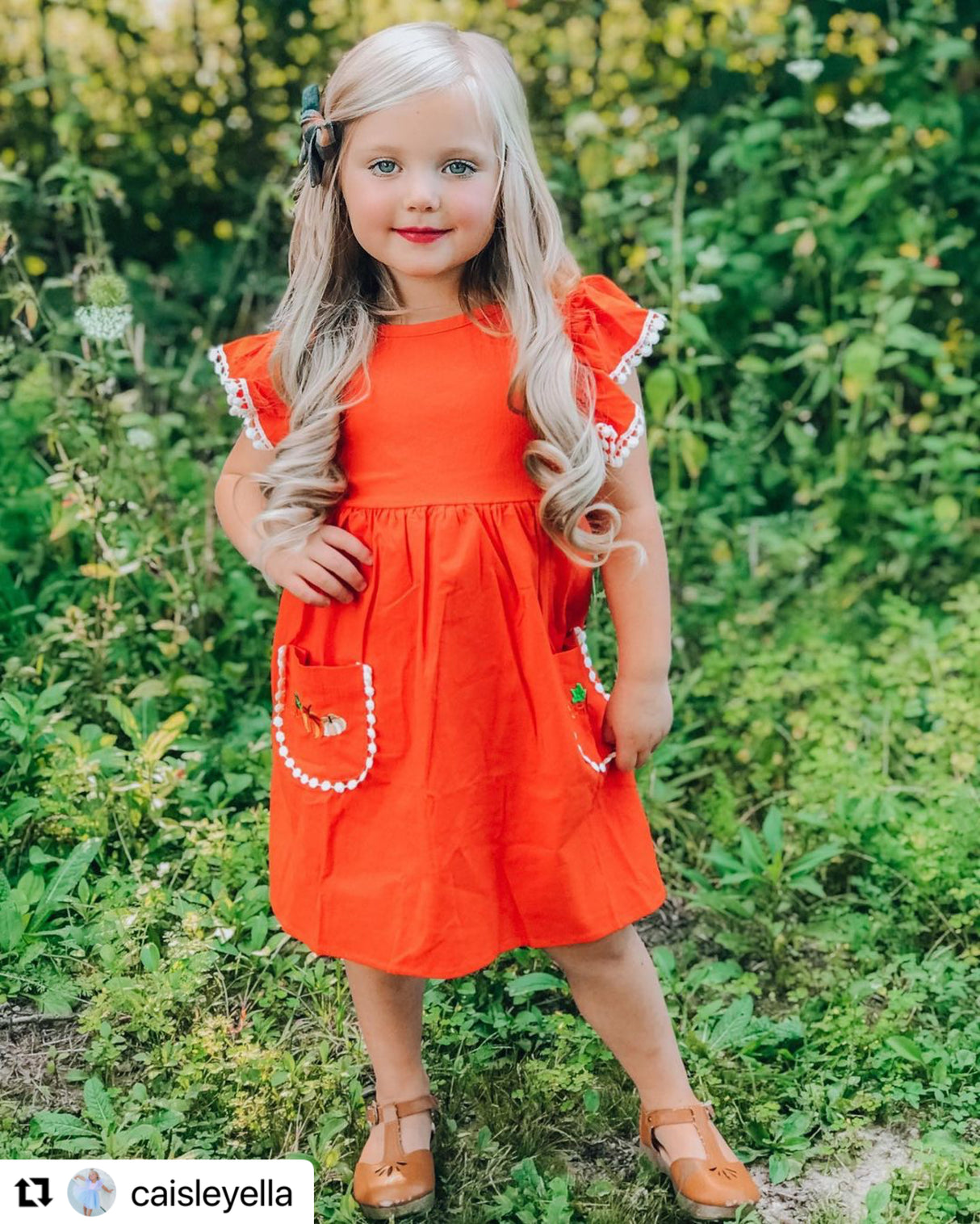Orange Pumpkin Embroidery 2pc Dress