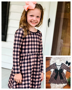Brown Plaid Bow Back Dress by Twocan