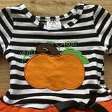 Black 'n White Striped Orange Tutu Pumpkin Applique Dress - Whim & Wonder Boutique