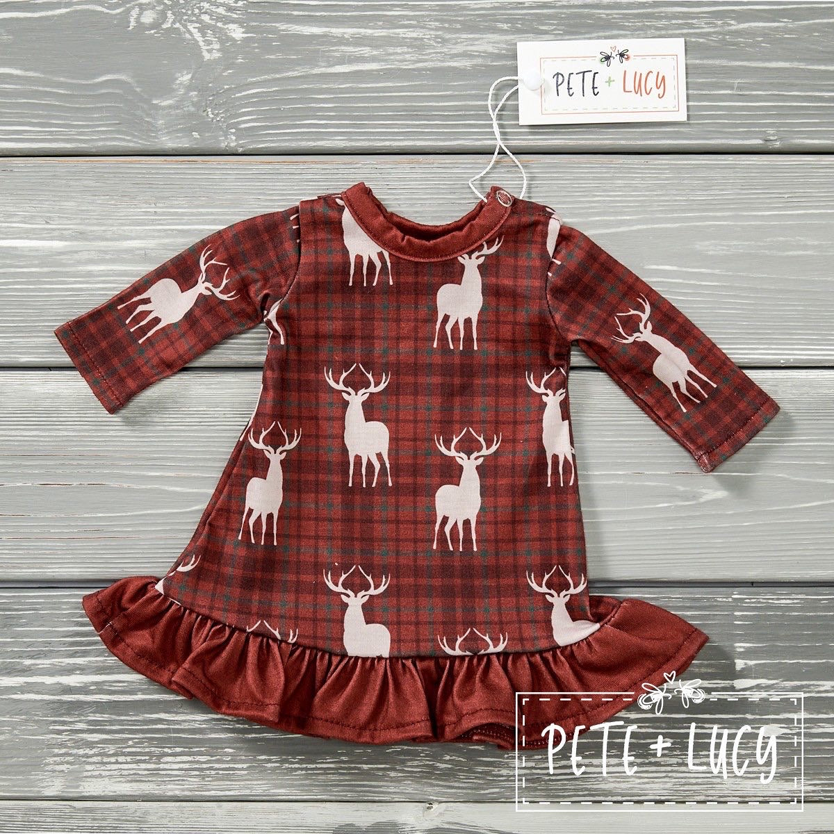 Plaid Deer Doll Dress by Pete and Lucy