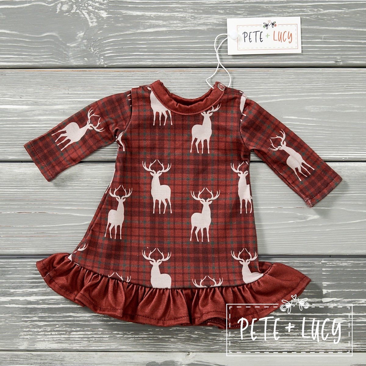 Plaid Deer Doll Dress for 18" Dolls | Pete + Lucy