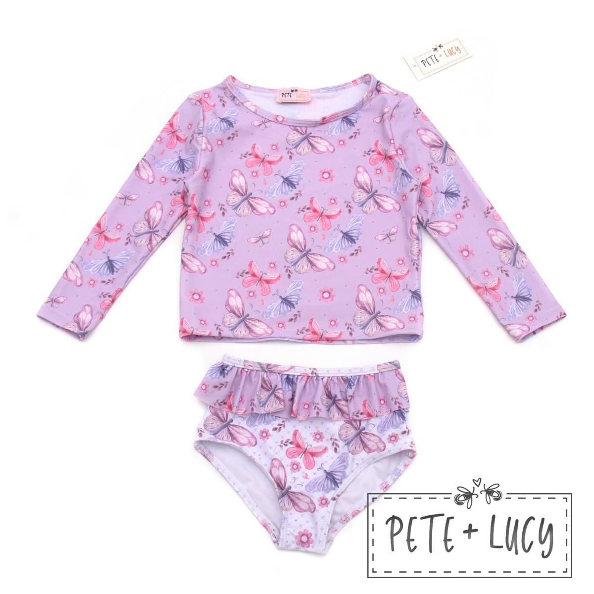 Lilac Butterflies Two Piece Rashguard Swim Set by Pete and Lucy