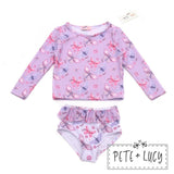Lilac Butterflies Two Piece Rashguard Swim Set by Pete and Lucy
