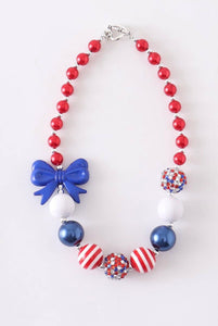 Fourth of July Blue Bow Bubblegum Necklace