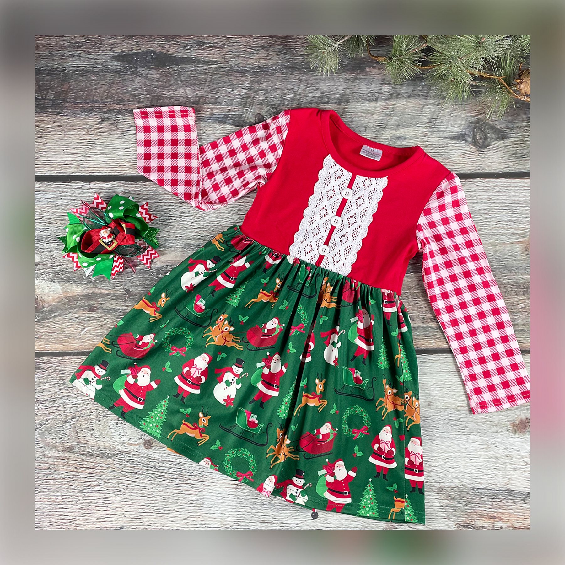 Santa + Friends Dress with Deluxe Bow