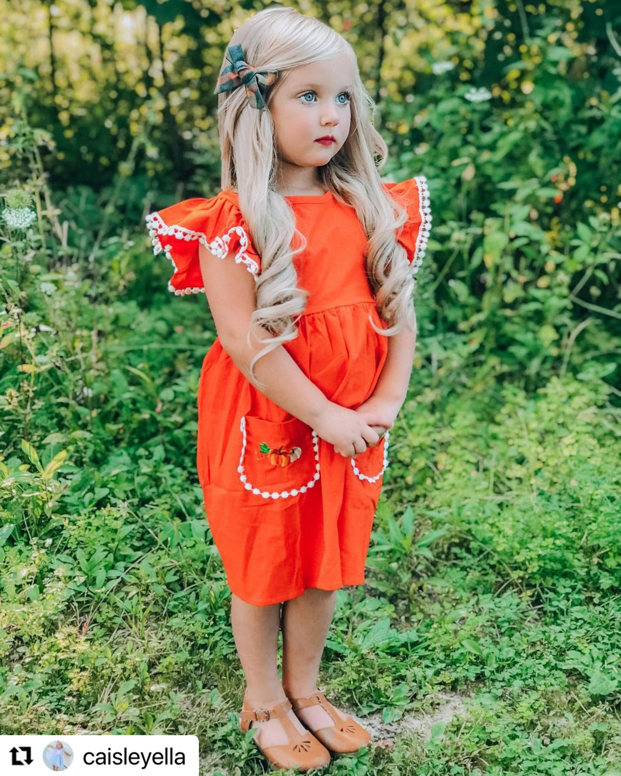 Orange Pumpkin Embroidery 2pc Dress