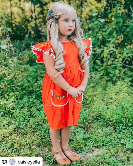 Orange Pumpkin Embroidery 2pc Dress