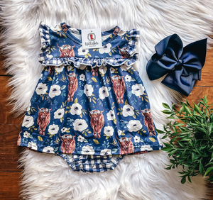 Sweet Highland Cow Baby Romper by Wellie Kate