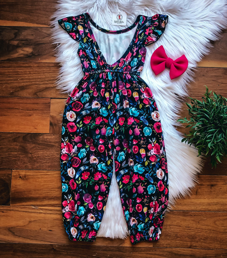Burgundy Floral V-Back Jumpsuit by Wellie Kate