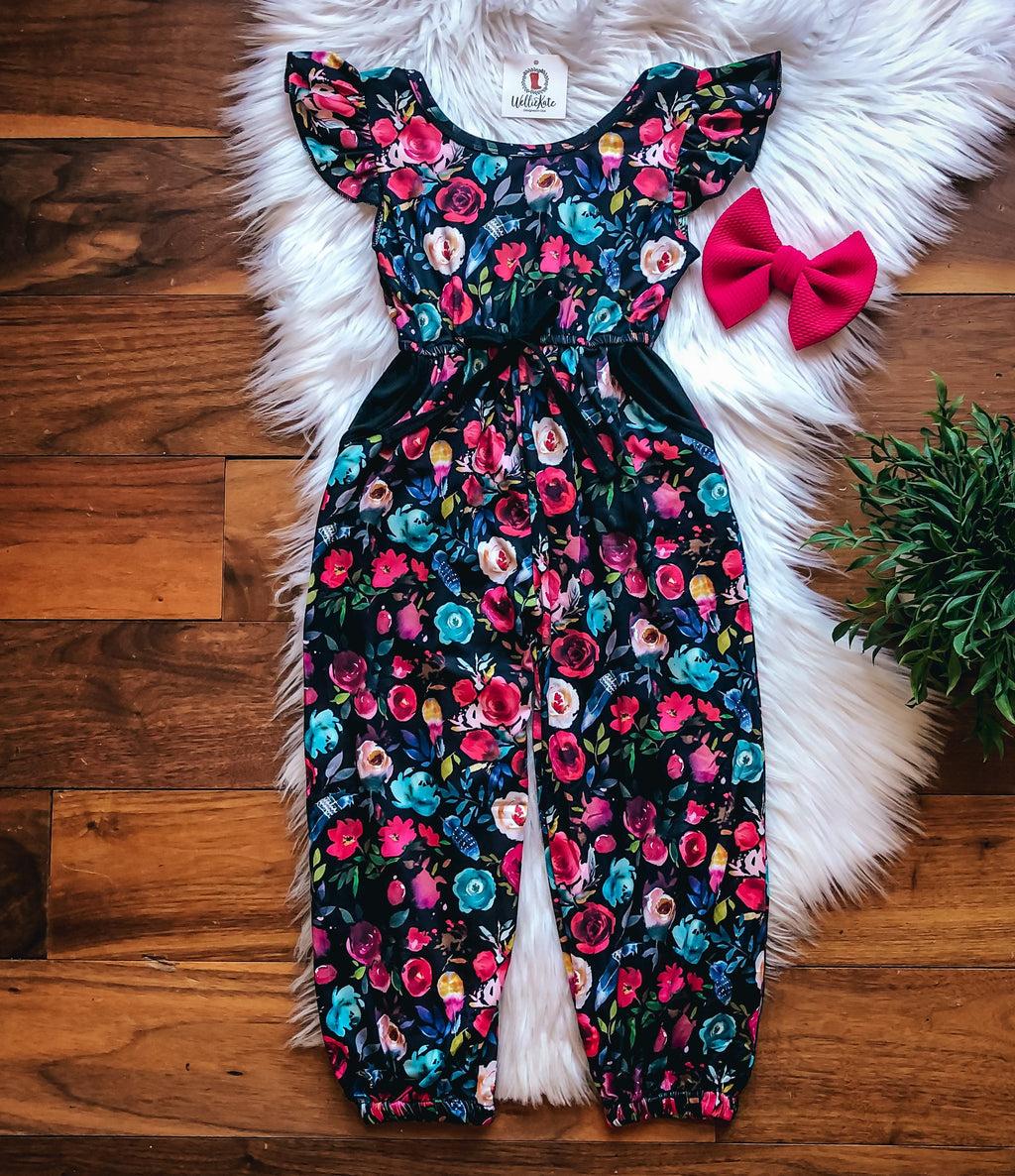 Burgundy Floral V-Back Jumpsuit by Wellie Kate
