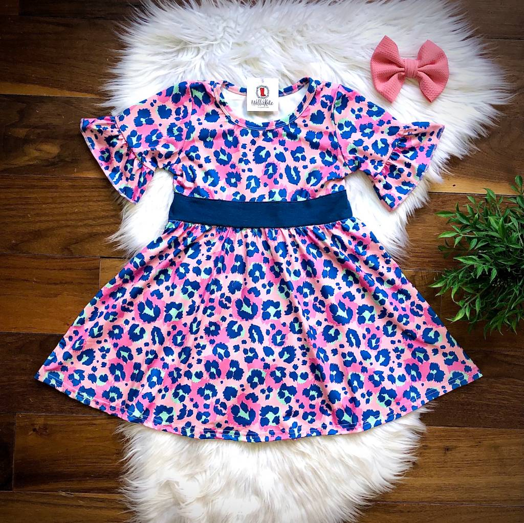 Bright Leopard Twirl Dress by Wellie and Kate