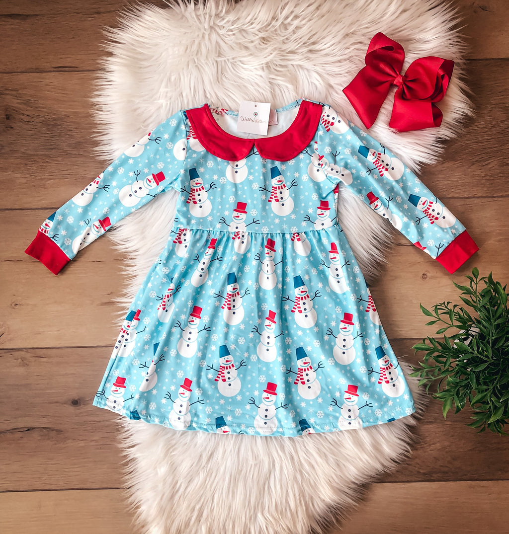 Happy Snowman Dress by Wellie Kate