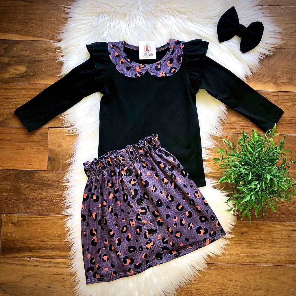 Black and Gray Leopard Skirt Set by Wellie Kate