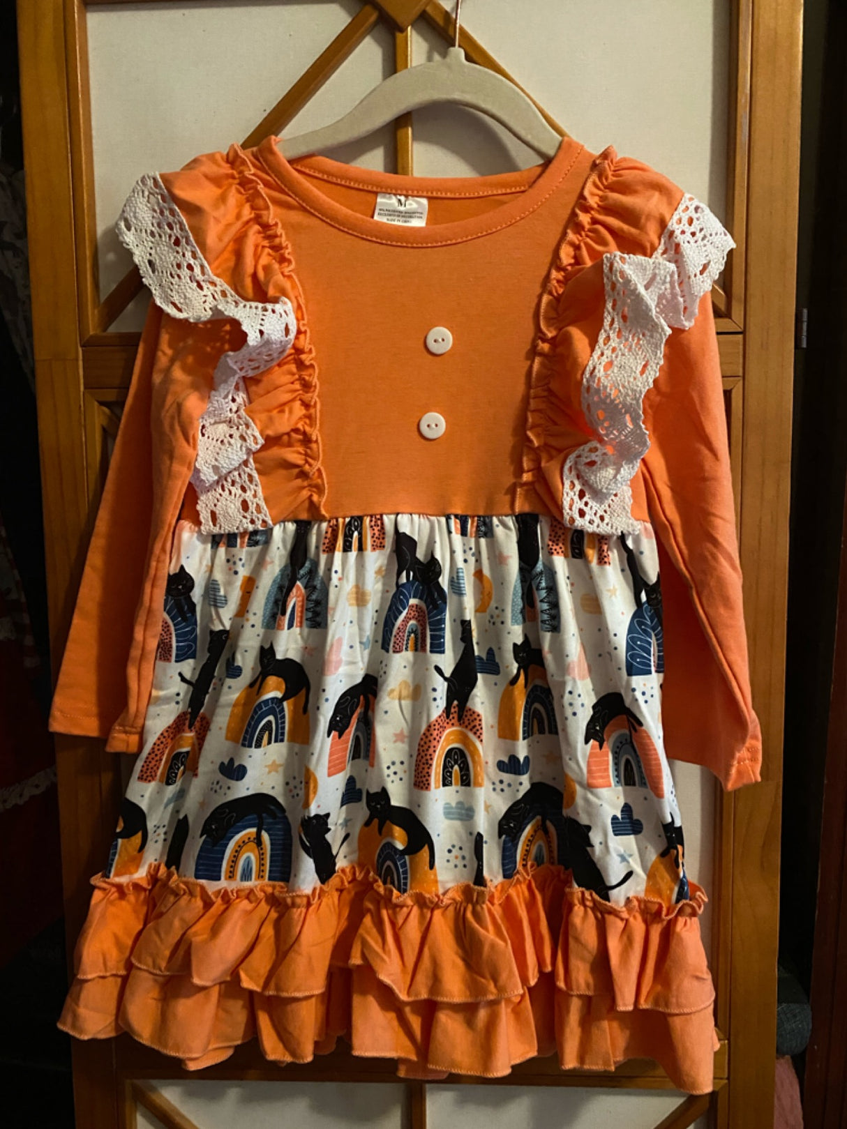 Black Cats, Rainbow and Lace Ruffle Dress