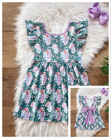 Green Floral Bow In the Back Dress | Wellie Kate