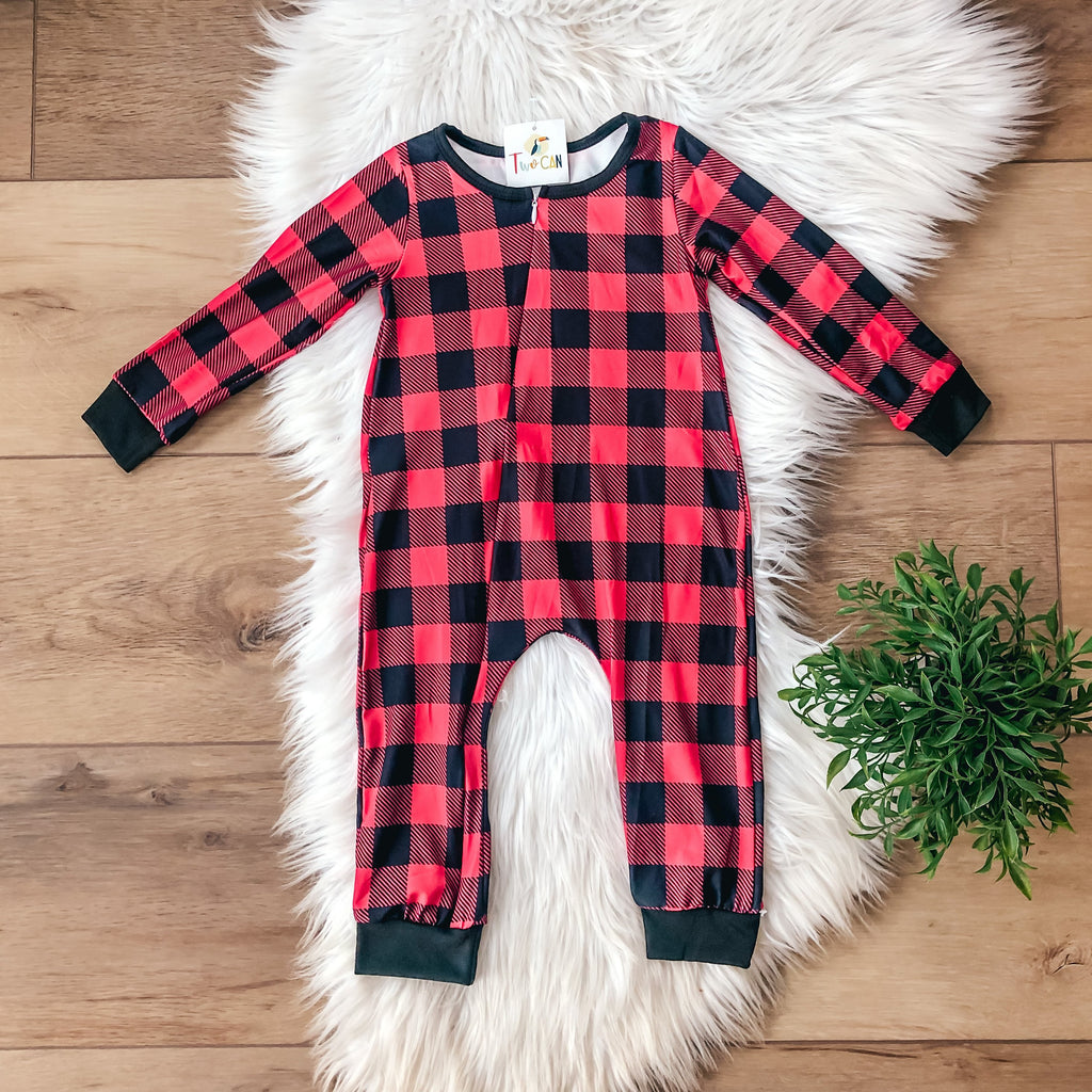 Buffalo Plaid Zip Up Baby Romper by Twocan