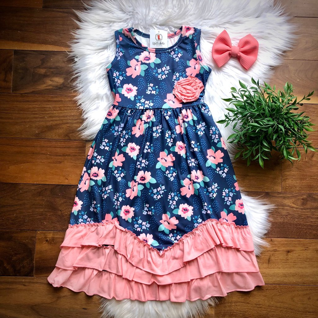 Navy + Pink Floral Triple Ruffle Maxi Dress - Whim & Wonder Boutique