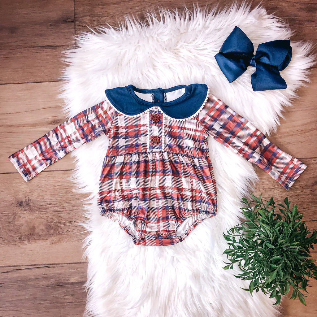 Rust & Navy Plaid Baby Romper by Twocan