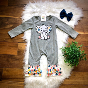 Delightful Diamonds Embroidered Elephant Romper by Twocan