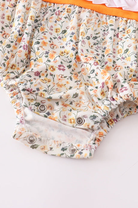 Mustard Floral Ruffle Baby Romper
